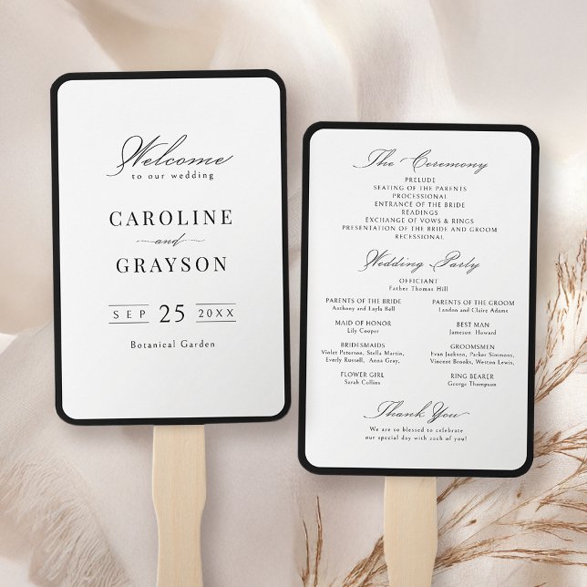 Einfaches elegantes Skript-Typografie-Hochzeitspro Fächer (Simple Graceful Script Typography Wedding Program Hand Fan)