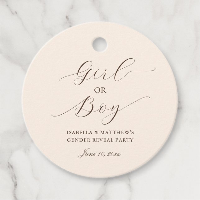 Einfaches elegantes Skriptgeschlecht offenbart Bei Geschenkanhänger (Vorderseite)