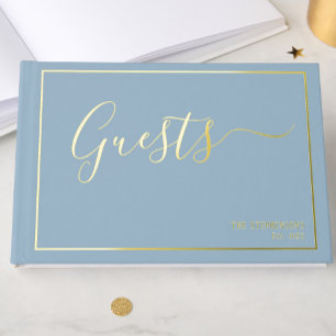 Einfaches Elegantes Staubblaues Formelles Gold Gästebuch