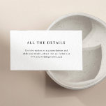 Einfaches elegantes Text | Angaben zur Hochzeit Begleitkarte<br><div class="desc">Diese minimalistischen und eleganten Gästekarten sind mit modernem schwarzem Text auf einem sauberen,  weißen Hintergrund ausgestattet und sorgen für ein schlichtes und stilvolles Ambiente. Geben Sie einfach die Details zu den Unterkünften des Hotels,  den Fahrplänen und anderen wichtigen Informationen für Ihre Gäste ein.</div>