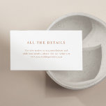 Einfaches elegantes Text | Angaben zur Hochzeit vo Begleitkarte<br><div class="desc">Diese minimalistischen und eleganten Zimmer sind mit beigefarbenem Terrakotta-Text auf einem sauberen,  weißen Hintergrund gestaltet und bieten ein einfaches und stilvolles Ambiente. Geben Sie einfach die Details zu den Unterkünften des Hotels,  den Fahrplänen und anderen wichtigen Informationen für Ihre Gäste ein.</div>
