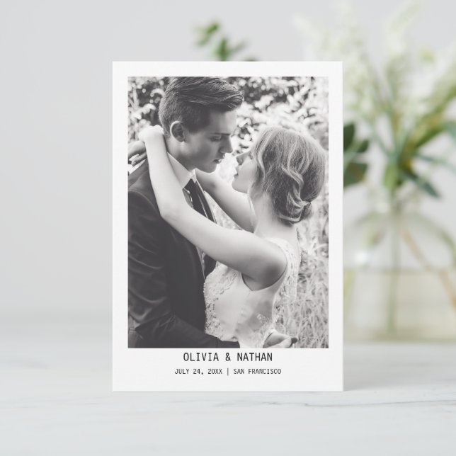 Einfaches elegantes Text & Foto | Hochzeit Save The Date (Stehend Vorderseite)
