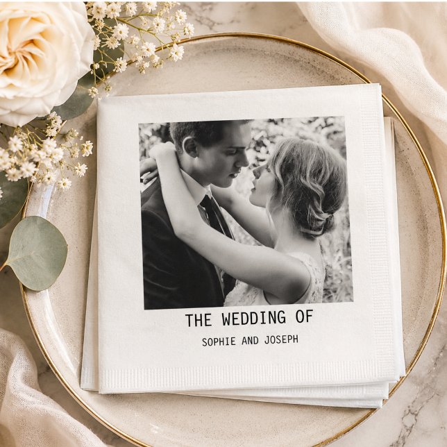 Einfaches elegantes Text & Foto | QR Code Hochzeit Serviette (Simple Elegant Text & Photo | QR Code Wedding Napkins)
