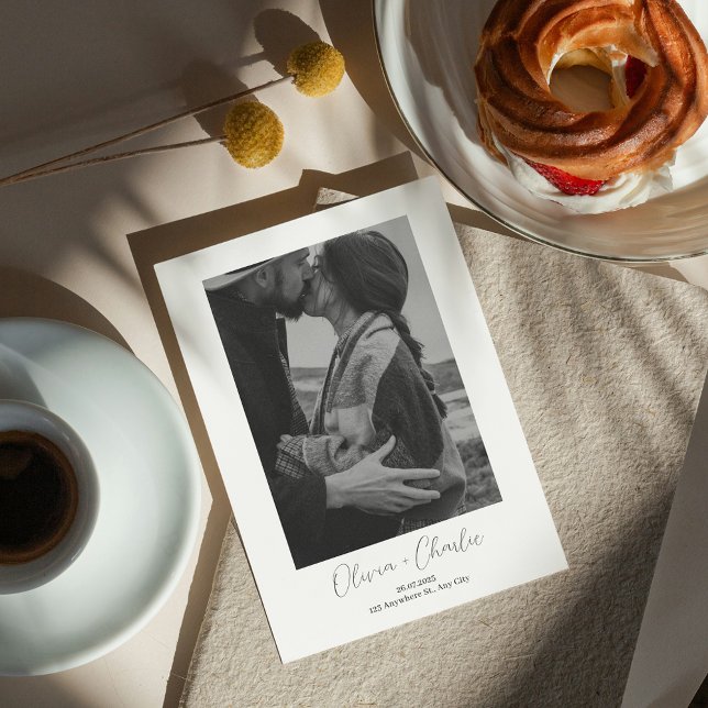 Einfaches elegantes Text- und Boho-Foto Save the D Einladung (Simple Elegant Text and Boho Photo Save the Date Invitation)