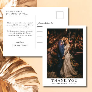 Einfaches elegantes Text und Foto   Hochzeit Danke Postkarte