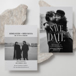 Einfaches elegantes Typografie-Foto Save The Date<br><div class="desc">Dieses Simple Elegant Typografy Foto Save the Date ist die perfekte Karte,  um Ihren Gästen einen besonderen Tag zu verkünden. Zeigen Sie 2 Fotos und alle einfachen Details Ihres Tages.</div>