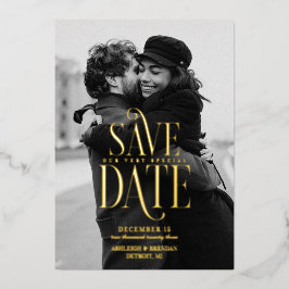 Einfaches elegantes Typografie-Foto Save the Date Folieneinladung
