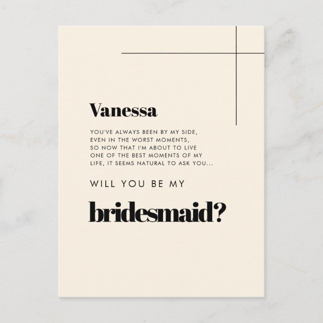 Einfaches elegantes und elegantes Cream Bridesmaid Postkarte (Vorderseite)