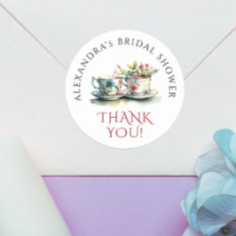 Einfaches elegantes Watercolor Floral Teacup Viele Runder Aufkleber