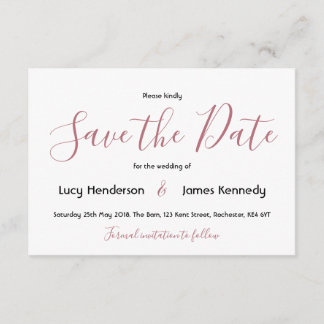 Einfaches elegantes Wedding Save the Date Begleitkarte