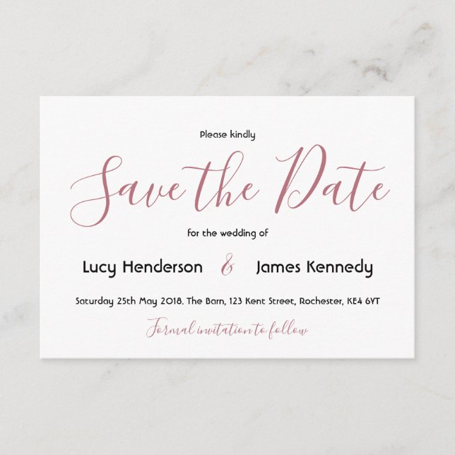 Einfaches elegantes Wedding Save the Date Begleitkarte (Vorderseite)