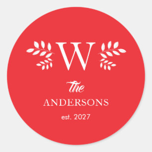 Einfaches Elegantes Weihnachten Familien Monogramm Runder Aufkleber