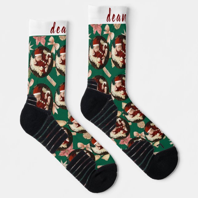 Einfaches Elegantes Weihnachtsfamilien-Foto Socken (Rechts)