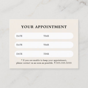 Einfaches Elegantes Weiß-Beiges Schönheitssalon Terminkarte