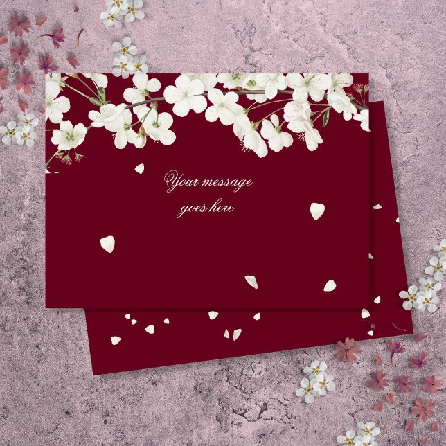 Einfaches elegantes weißes Blossom floral Burgund Dankeskarte (Simple Elegant White Blossom Floral Burgundy Thank You Card)