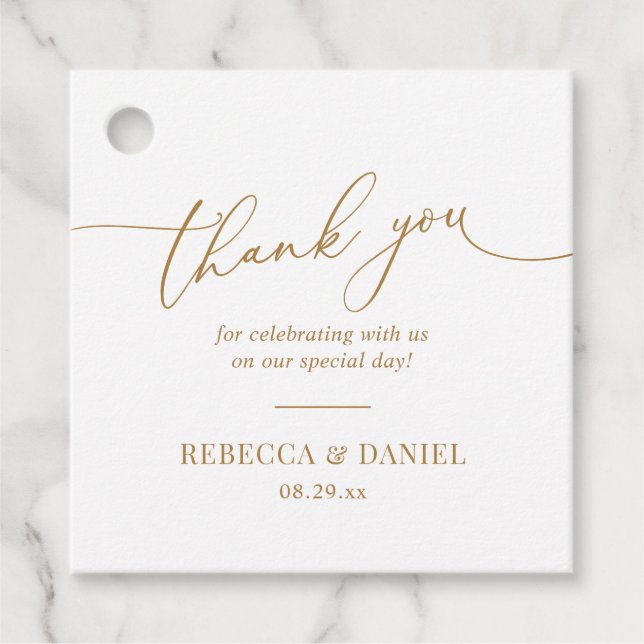 Einfaches elegantes White and Gold Script Vielen D Geschenkanhänger (Vorderseite)