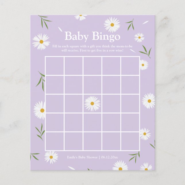 Einfaches elegantes White Daisy Baby Shower Bingo  (Vorderseite)
