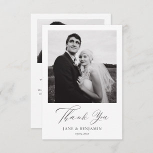 Einfaches elegantes White Wedding 2-Foto Dankeskarte