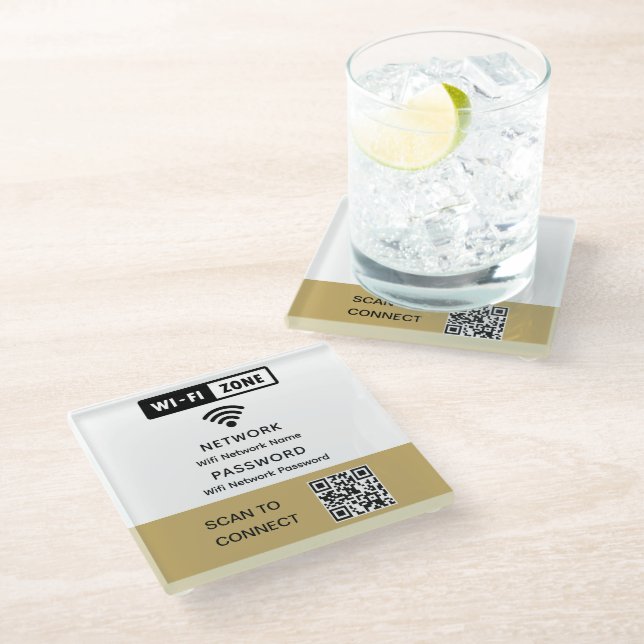 Einfaches elegantes WLAN QR-Netzwerkkennwort Glasuntersetzer (Schrägansicht)