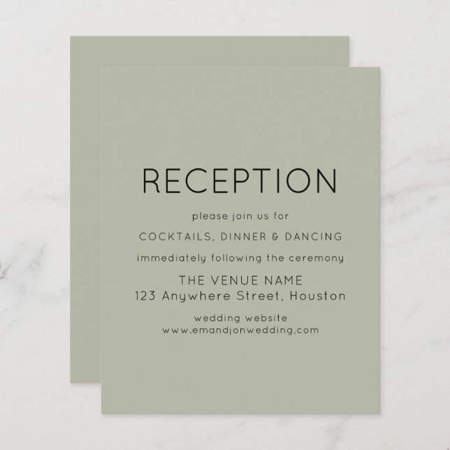 Einfaches Empfang Soft Sage Wedding Encl (Vorne/Hinten)