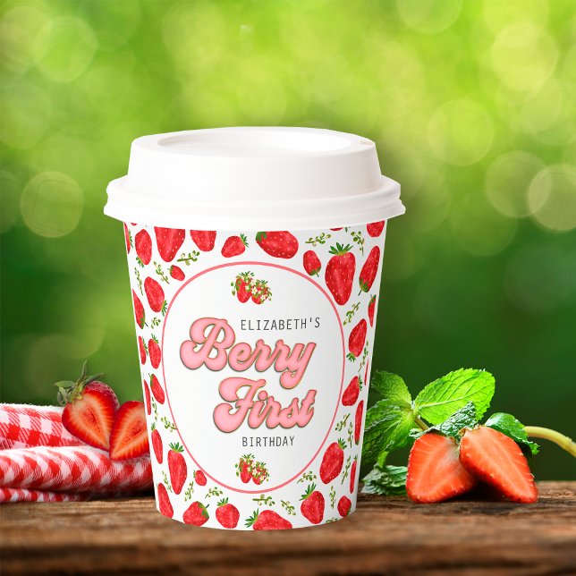 Einfaches Erdbeermuster 1. Geburtstag Berry First Pappbecher (Von Creator hochgeladen)