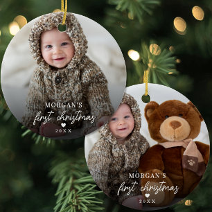 Einfaches erstes Weihnachtsbaby-Foto Keramik Ornament