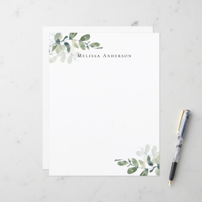 Einfaches Eukalyptus-Personalisiertes Briefpapier (Vorderseite/Rückseite Beispiel)