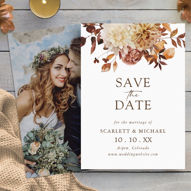 Einfaches Fall-Foto Save the Date (Simple Elegant Fall Floral  Photo Save The Date by Painted Paperie
)