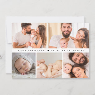 Einfaches Familienfoto-Raster Collage Frohe Weihna Dankeskarte