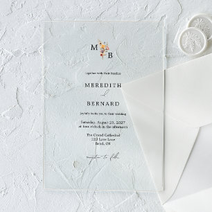 Einfaches Farbige Florales Monogramm-Hochzeit Acryleinladungen