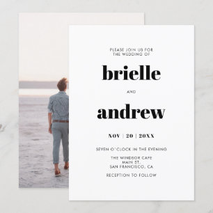 Einfaches, feines Serif-Foto Hochzeit Einladung