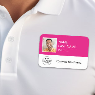 Einfaches Firmenlogo Hot Pink Mitarbeiterfoto Namensschild