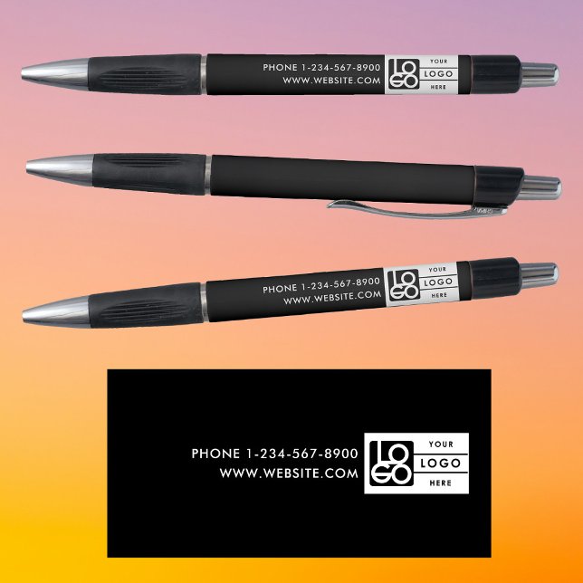 Einfaches Firmenlogo mit benutzerdefiniertem Text  Kugelschreiber (Simple Business Logo Custom Text Black White Pen)
