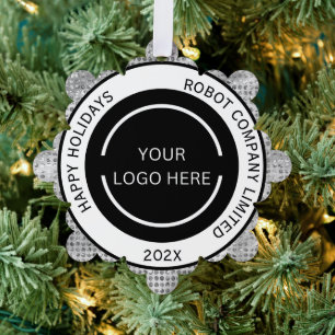 Einfaches Firmenlogo und Name Silver Ornament Karte