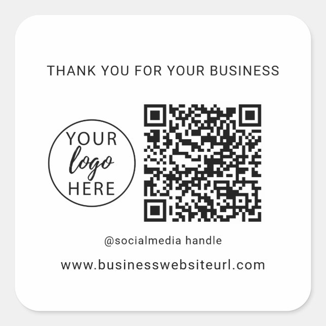 Einfaches Firmenlogo und QR-Code Quadratischer Aufkleber (Vorderseite)