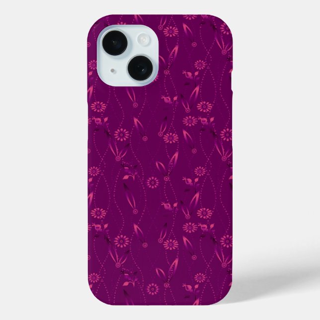 Einfaches florales Muster Retro Burgunderrot Case-Mate iPhone Hülle (Rückseite)