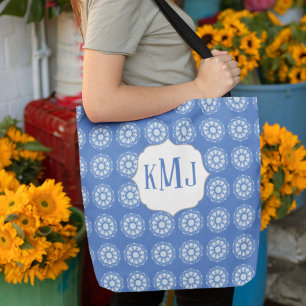 Einfaches florales navyblaues Monogramm-Mandala-Mu