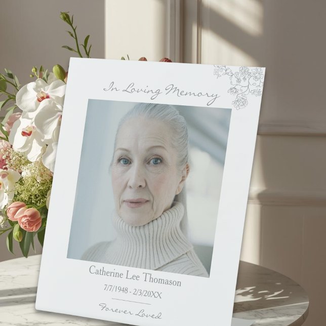 Einfaches florales Trauerfoto-Podest-Schild Sockelschild (Simple Floral Funeral Photo Pedestal Sign
)