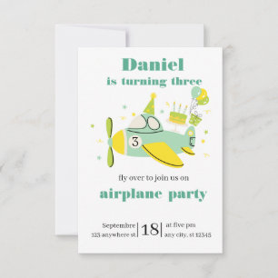 Einfaches Flugzeug zum Geburtstag ✈️ Einladung