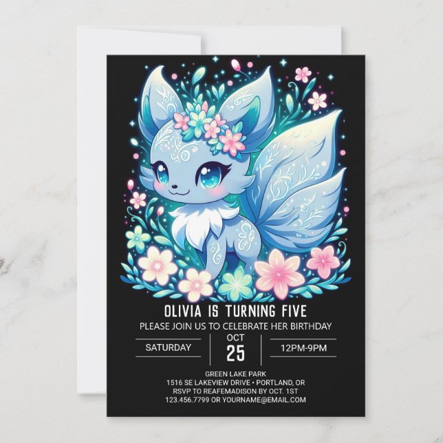 Einfaches Forest Fox Digitaler Geburtstag Einladung (Vorderseite)