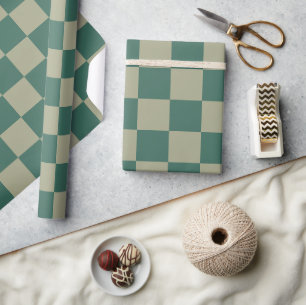 Einfaches Forest Green and Sage Checkerboard-Muste Geschenkpapier