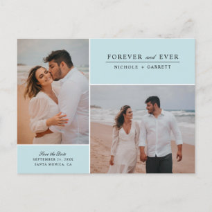 Einfaches Forever Two Foto Save the Date Aqua Ankündigungspostkarte