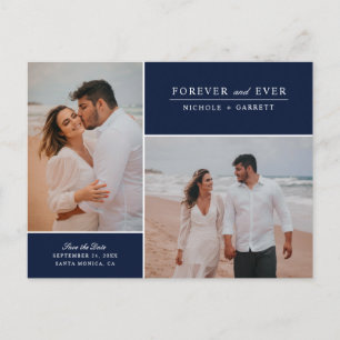 Einfaches Forever Two Foto Save the Date   Dunkelb Ankündigungspostkarte