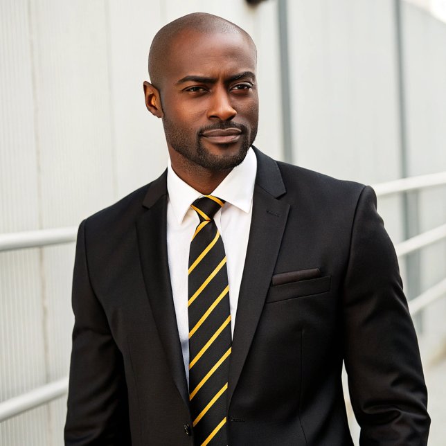 Einfaches formales Schwarz und Gold mit Streifen Krawatte (Von Creator hochgeladen)