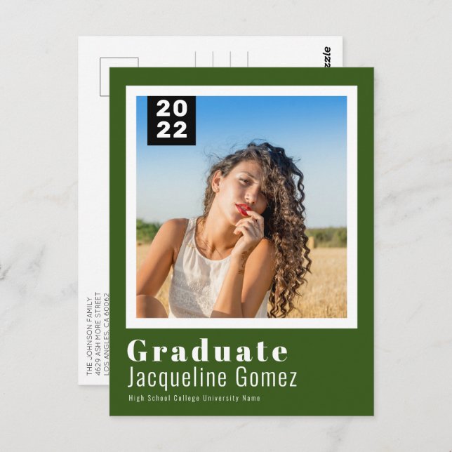 Einfaches Foto Abschluss 2022 Ankündigung Grün Postkarte (Vorne/Hinten)
