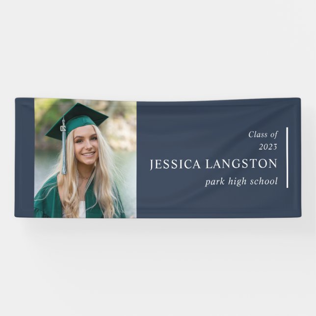 Einfaches Foto Abschluss Navy Blue Banner (Horizontal)