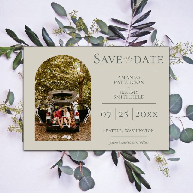 Einfaches Foto | Beige Save the Date (Beige Simple Arch Photo Save the Date )