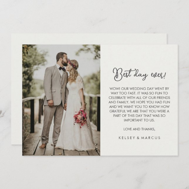 Einfaches Foto "Best Day Ever" Hochzeit Vielen Dan Dankeskarte (Vorne/Hinten)