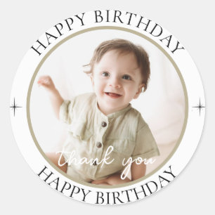 Einfaches Foto Birthday Classic Round Sticker