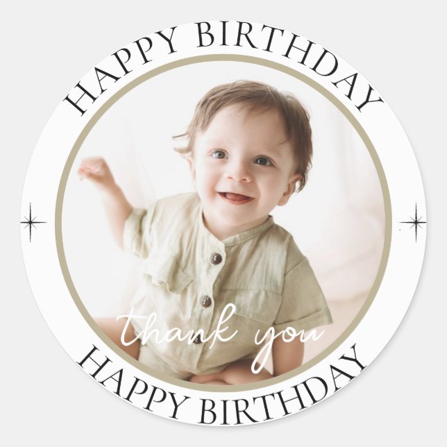 Einfaches Foto Birthday Classic Round Sticker (Vorderseite)